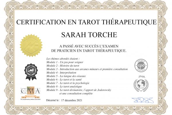 Certificat SARAH TORCHE