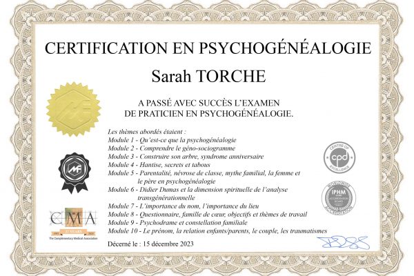Certificat Sarah TORCHE